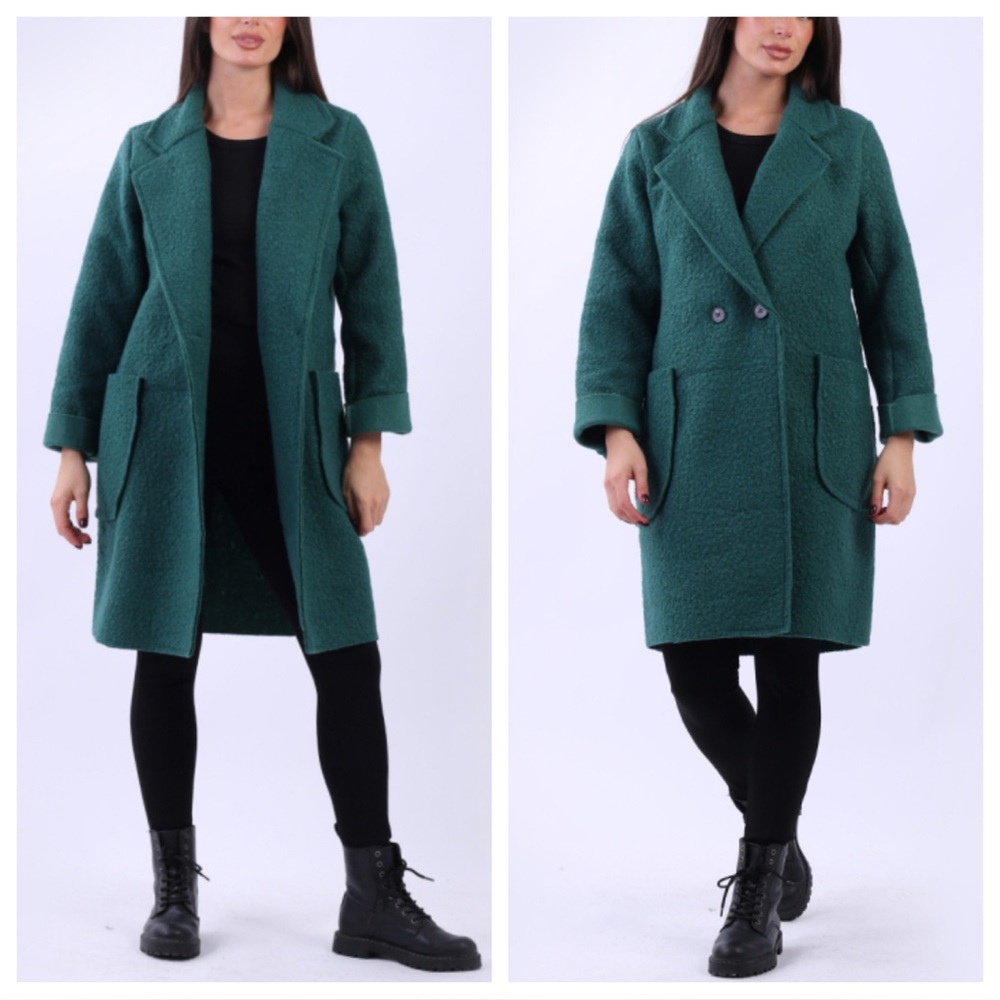 MADE IN ITALY Women's Teal Double-Breasted Coat